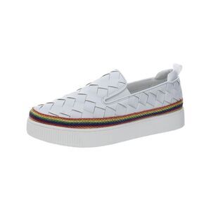 FRANCO SARTO Womens White Stripe Heel Footbed 3 Platform Sneakers Shoes 8.5 M